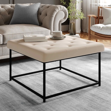 Flash Furniture Ashton 30 Square LeatherSoft Tufted Ottoman with Metal Frame, Beige LeatherSoft/Black Frame WX-TY-101-BG-LT-BLK-GG